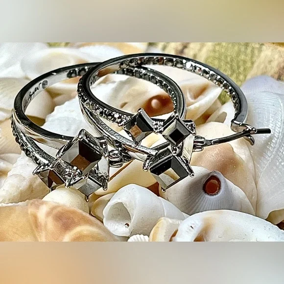 Karl Lagerfeld Hoop Earrings Black & silver NWT - Picture 5 of 10